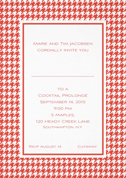 Classic Oktoberfest invitation card with frame in different colors and line for guest's name. Red.