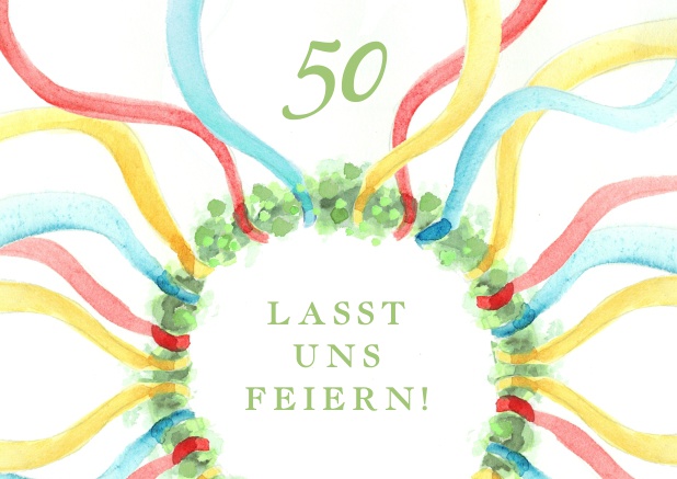 Online 50. Geburtstag Einladungskarte mit Maibaumdekoration.