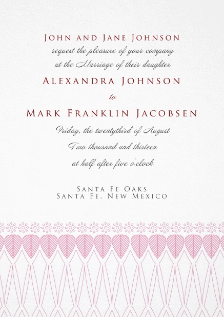 Formale Einladungskarte für Hochzeitseinladungen und edle Geburtstagseinladungen mit roter Deko unten.