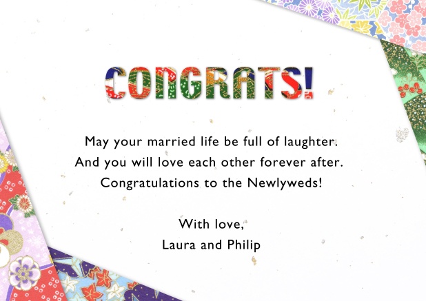 Online congratulations card with flower deco in the corners.