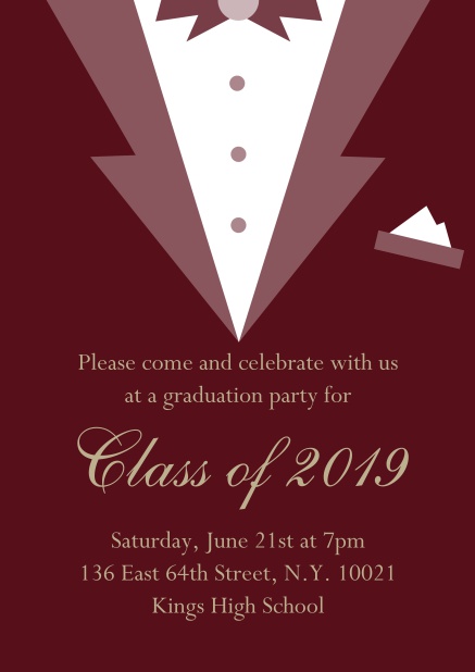 Class of 2019 graduation online invitation card with Black Tie card design. Red.