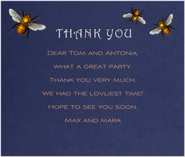 Dark Blue Thank You Card with Golden Bees.