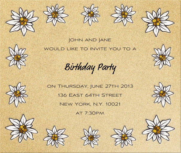 Square Beige invitation card with daisy flowers.