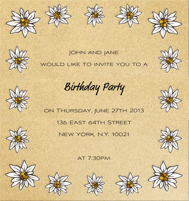 High Format Beige  invitation card with daisy flowers.