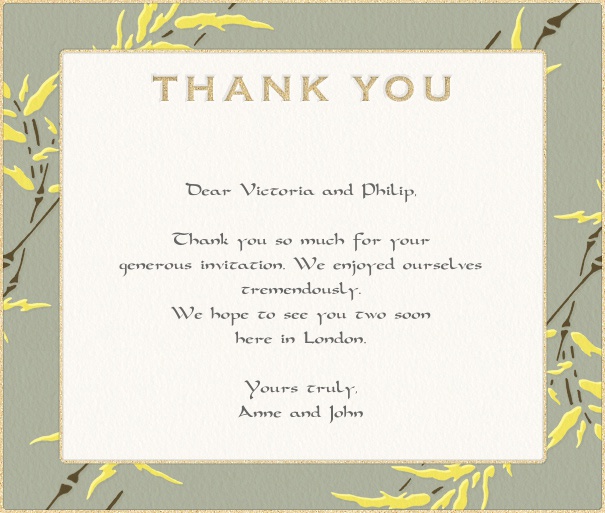 White Thank you card with yellow flowers.