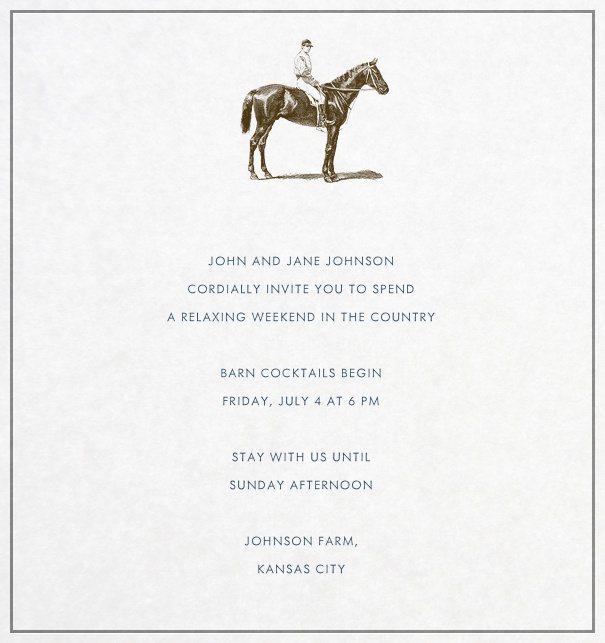 Einladungskarte mit gezeichnetem Pferd und Reiter.