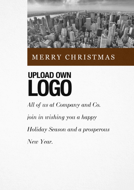 Corporate Christmas card with photo field and own logo option and green text field.. Brown.