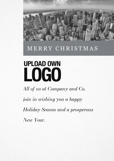 Corporate Christmas card with photo field and own logo option and green text field.. Grey.