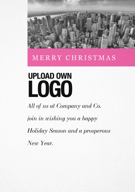 Corporate Christmas card with photo field and own logo option and green text field.. Pink.