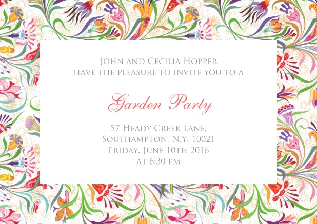Online Einladungskarte mit buntem Blumenrahmen
