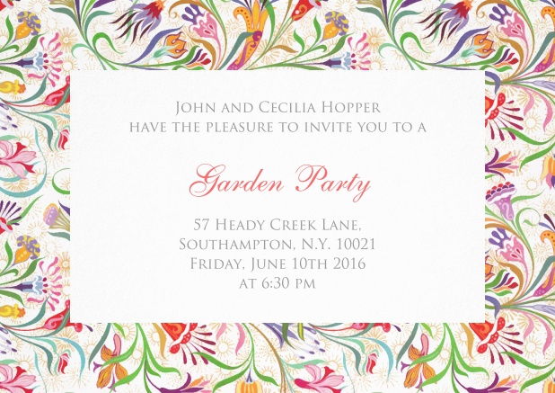 Invitation card with colorful flower frame