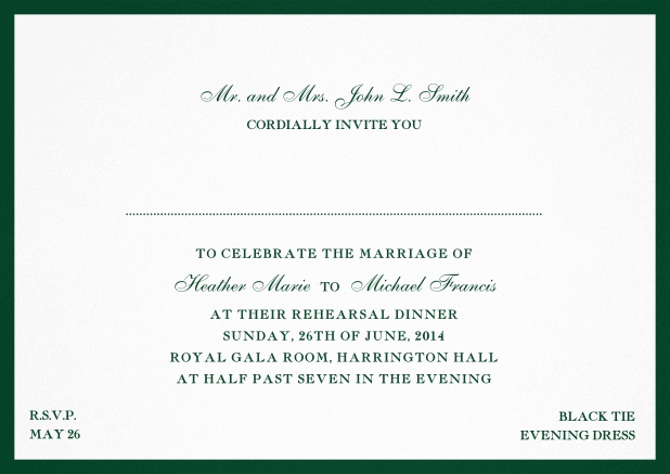 Invitation card with frame and font combination - available in different colors. Green.