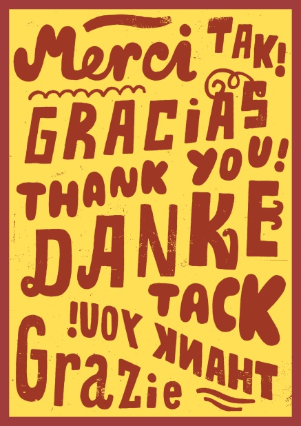 Online Dankeskarte mit dem Wort "Danke" in mehreren Sprachen.