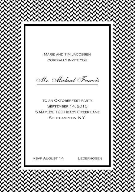 Classic online high invitation card with thin waves frame and editable text. Black.
