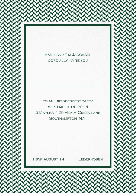 Classic high invitation card with thin waves frame and editable text. Green.