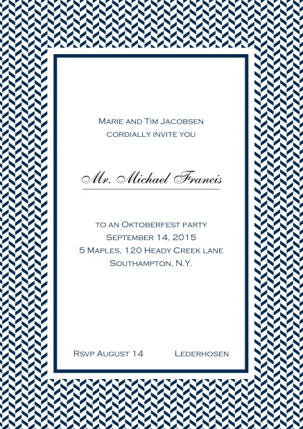 Classic online high invitation card with thin waves frame and editable text. Navy.