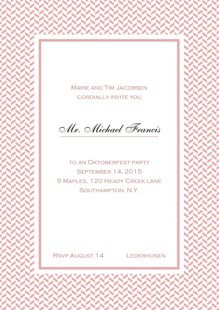 Classic online high invitation card with thin waves frame and editable text. Pink.