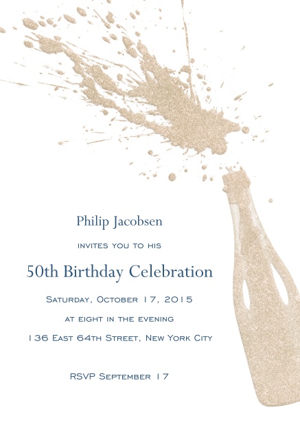 Birthday invitation card online with champagne bottle with a splash.