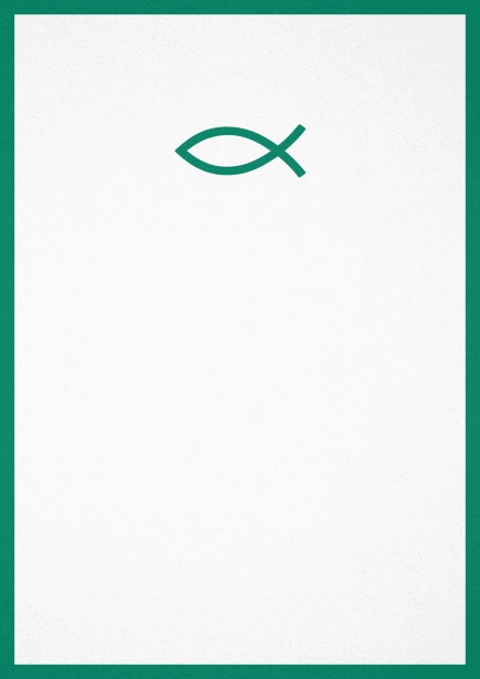 Klassische Einladungskarte zur Konfirmation, Erstkommunion oder Taufe mit Christlichen Fisch Symbol in mehreren Farbvariationen. Grün.