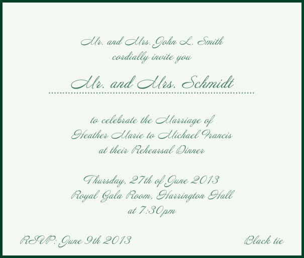 Weiße elegante Einladungskarte mit rotem Rahmen. Grün.
