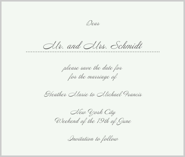 White Classic Wedding Save the Date Card with red border. Grey.