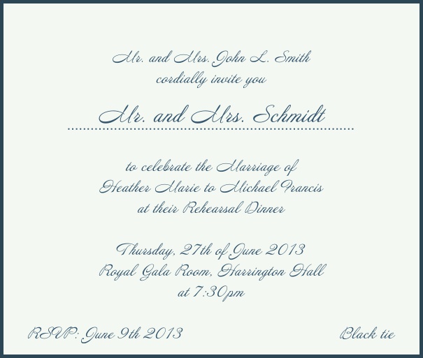 Beige, classic Wedding Invitation with red border. Navy.