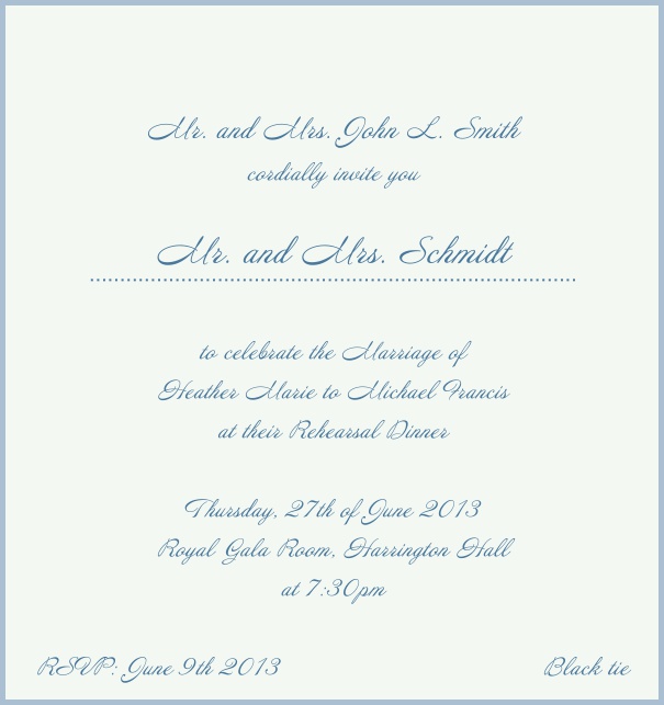Beige, classic Wedding Invitation with red border. Blue.