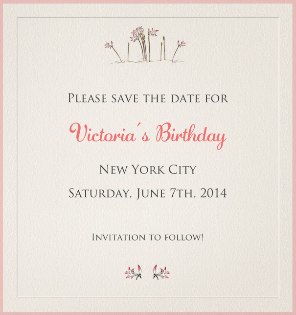 High Light Grey Spring Themed Seasonal Party Save the Date Card with Flower Header.