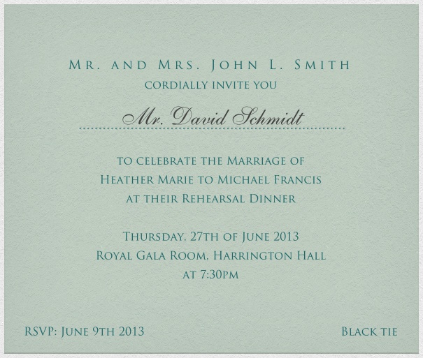 Green classic Dinner or Wedding Invitation Card.