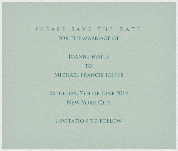 Grau Blaue Hochzeits Save the Date Karte mit weißem Rand.