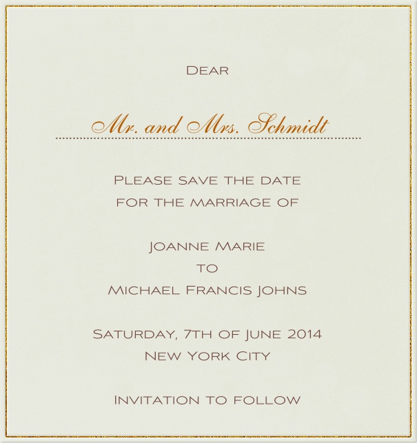 Online Wedding Save the Date high format Card with golden Border.