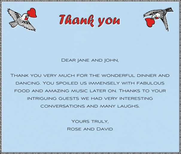 Light Blue Thank You Card with Two Birds.