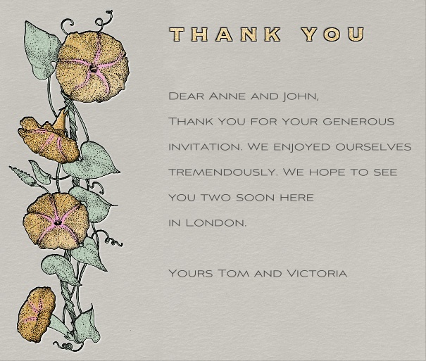 Online Dankeskarte mit Schriftzug Thank you und Blumenillustration links.
