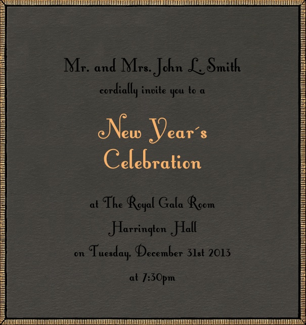 Grey celebration high format invitation card with golden border.