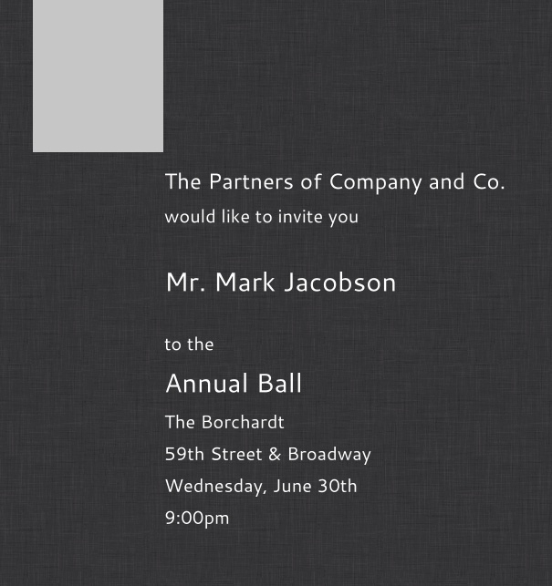 Dark Grey Corporate Formal Invitation card in high format with Logo.