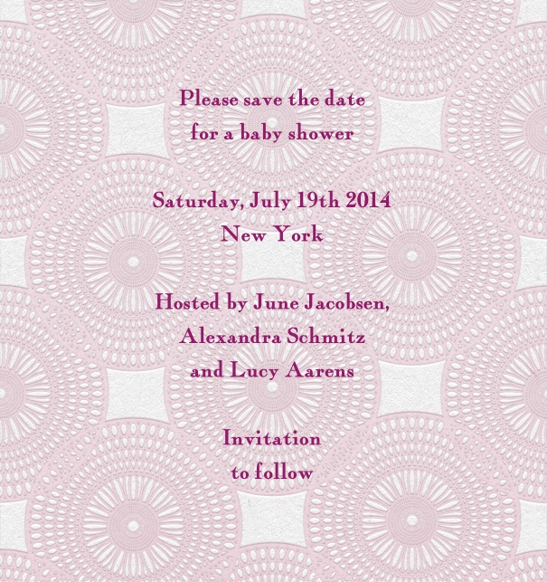 Pink Save the Date Template for baby showers with geometric background.