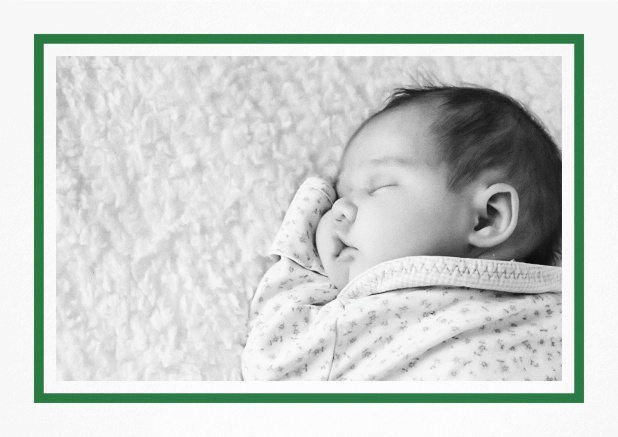 Classic Christening invitation card with large photo and frame in multiple colors, including editable text. Green.