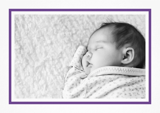 Classic Christening invitation card with large photo and frame in multiple colors, including editable text. Purple.