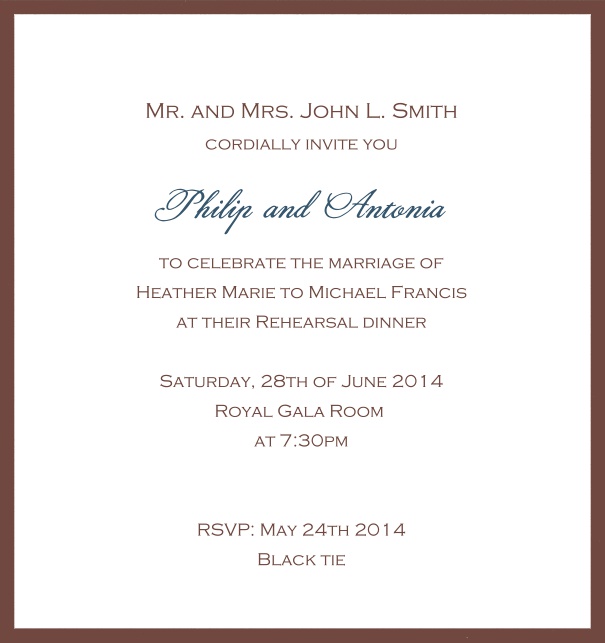Classic invitation card with white paper and fine frame in color of your choice. Gold.