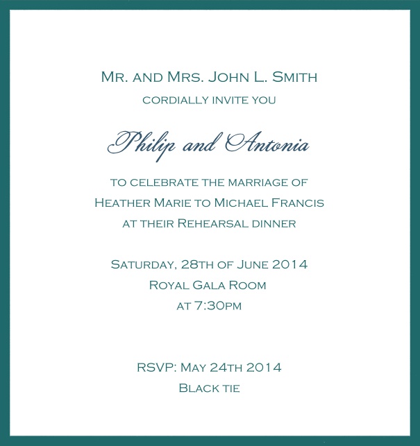 Classic invitation card with white paper and fine frame in color of your choice. Green.