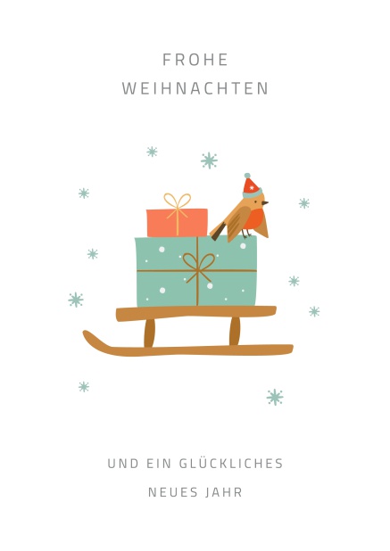 Online Weihnachtskarte mit illustriertem Schlitten mit Geschenken