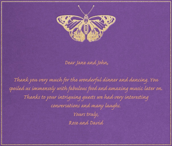 High Purple Spring Themed Card with Gold Frame and moth.