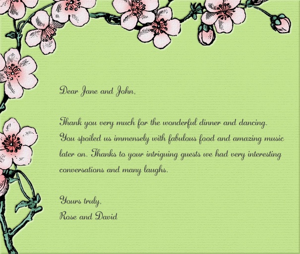 Green card with pink flowers and customizable text