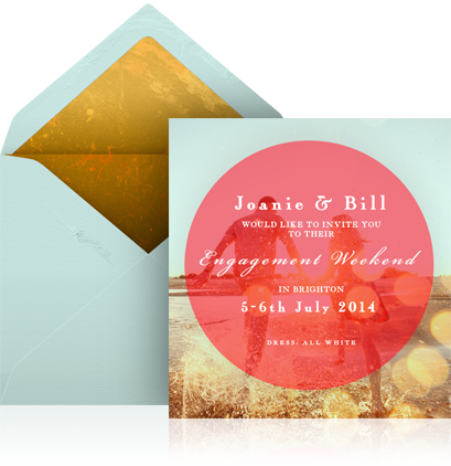 Online engagement invitation with photo card and customized envelope