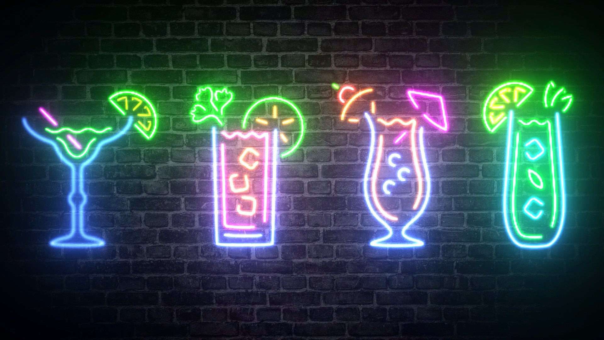Video von vier neon blinkenden Cocktails