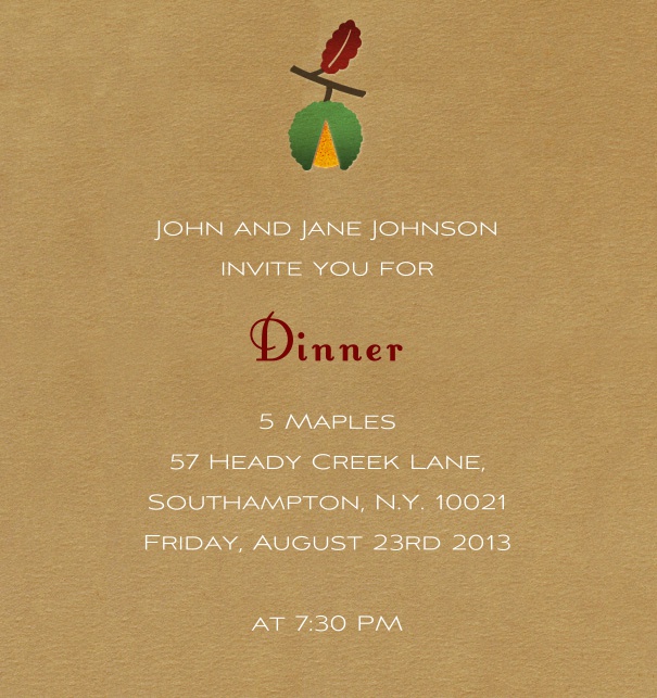 High Format Brown Fall Invitation design with Acorn customizable online.