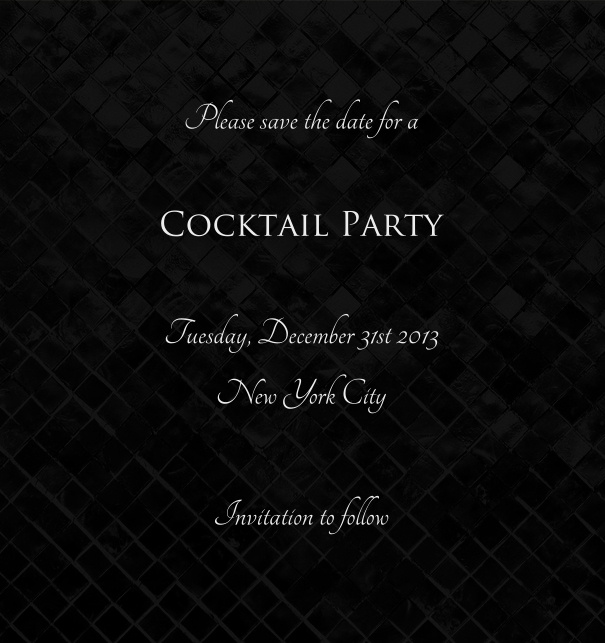High Black Event Celebration Save the Date Card with designed white text.