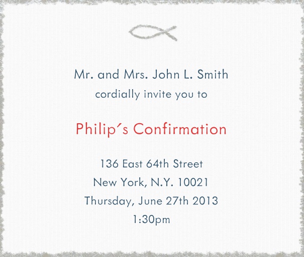 Tan, customizable Christening and Confirmation Invitation Card with grey, christian symbol.