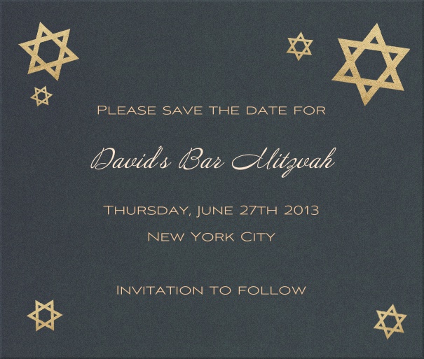 Dark Grey Bar Mitzvah or Bat Mitzvah Save the Date designs with Star of David Motif.