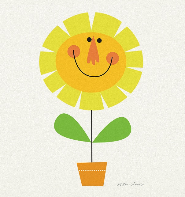 Kinderkartenvorlage mit fröhlich gelber Sonnenblume.
